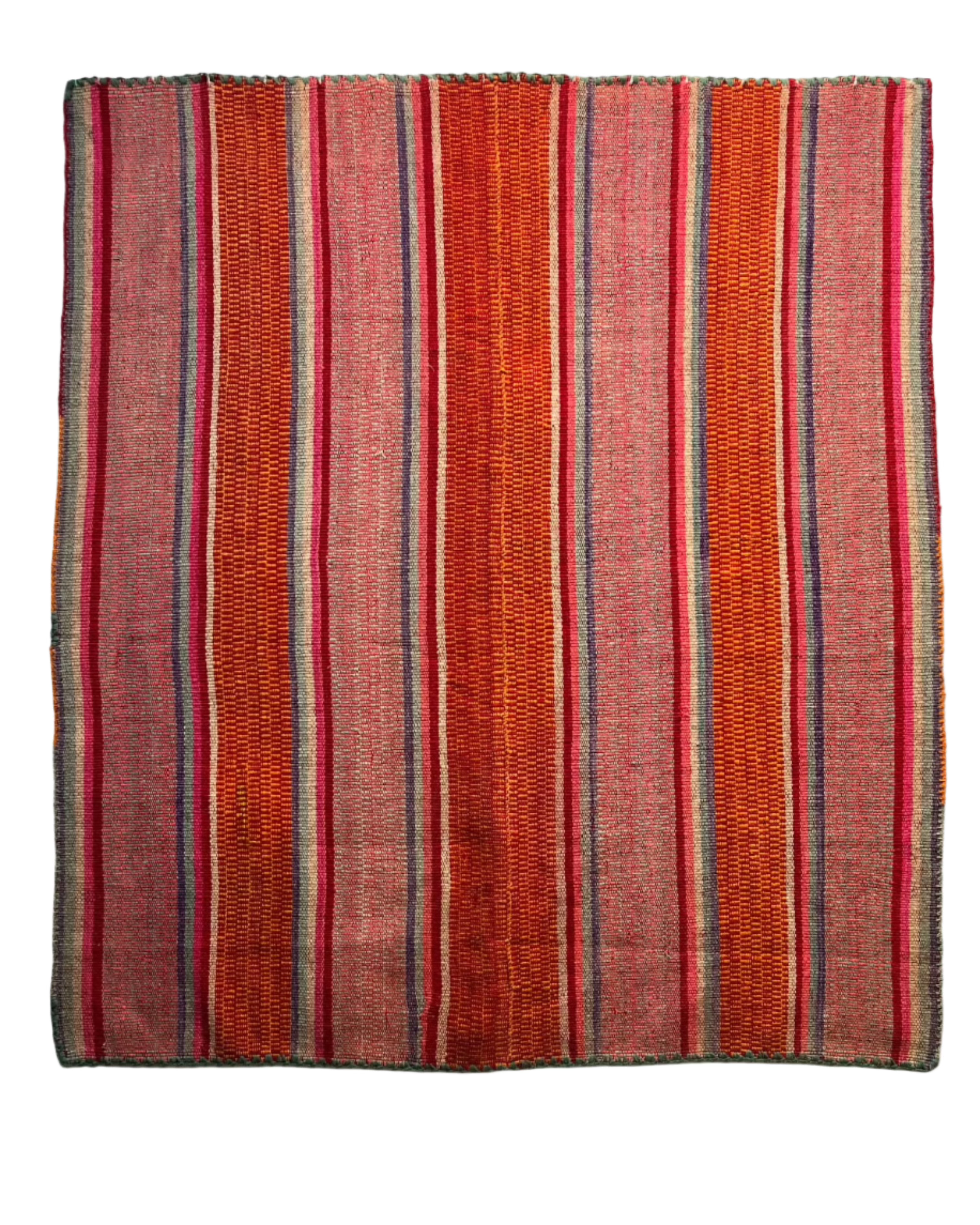 Handmade Andean Orange square Peruvian Frazada with colorful strippes. Perfect for Home Decoration Indoors and Outdoors.